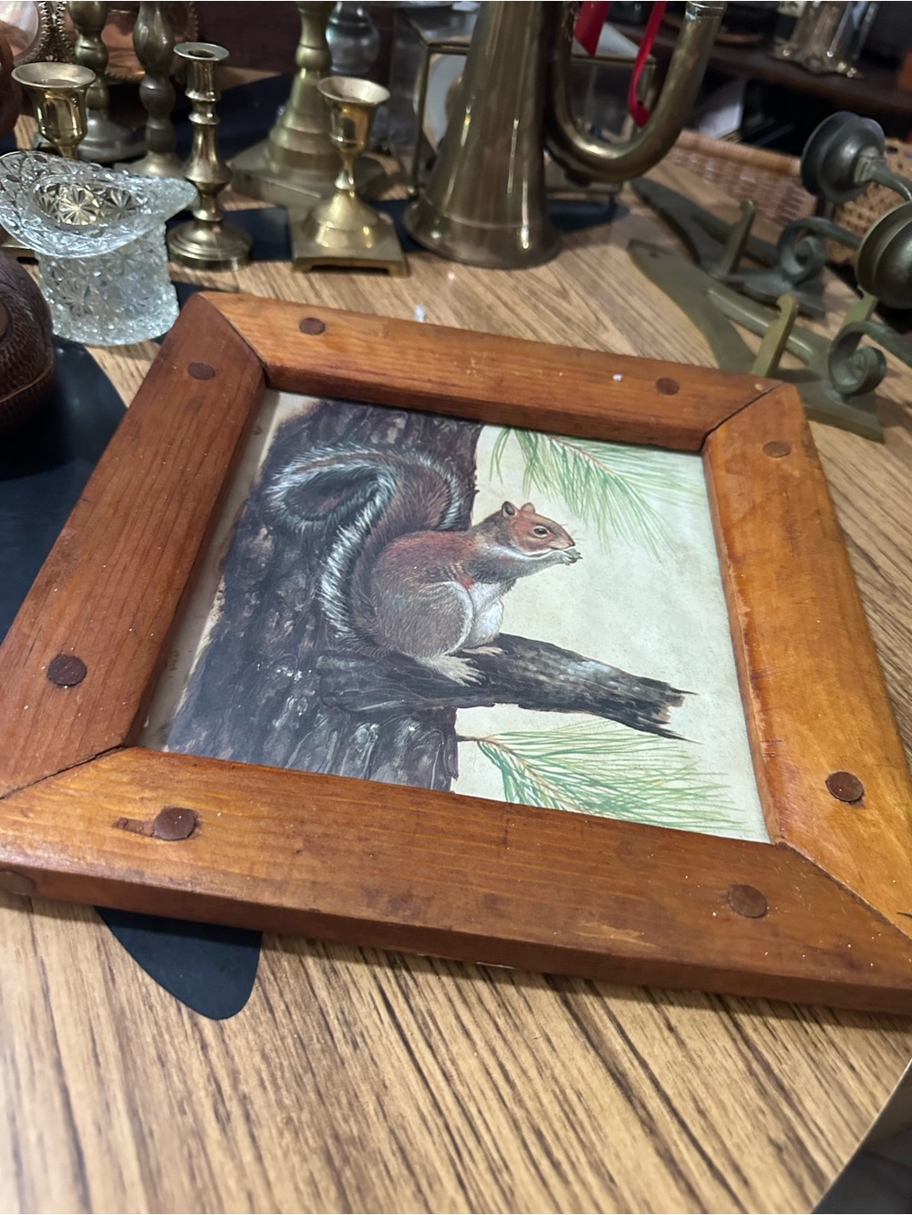 vintage squirrel art - beautiful wood frame